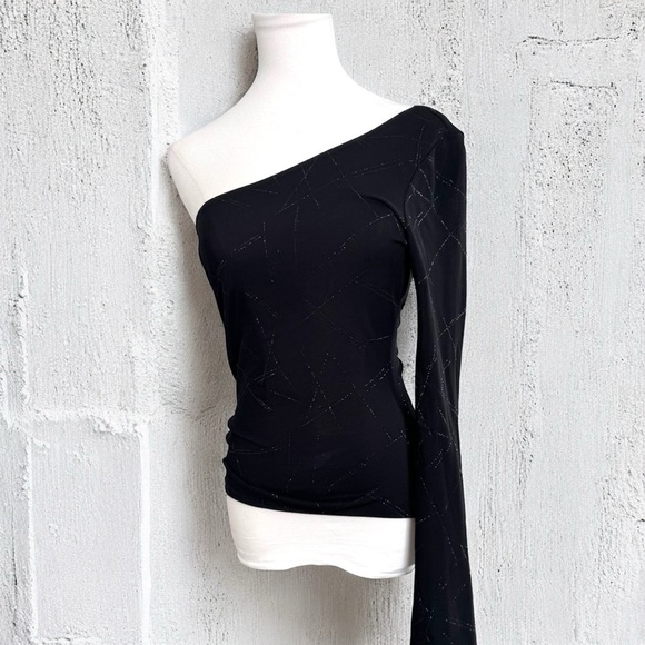 Vintage Tops - One-shoulder vintage black glitter top Y2K evening glam whismygoth witchy M